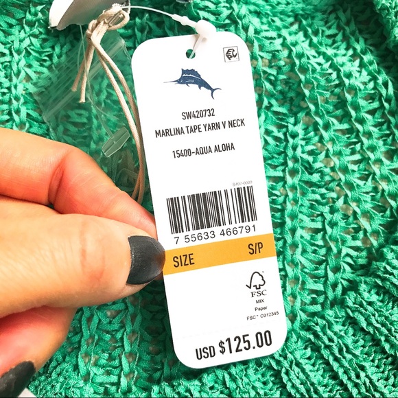 🍬 TOMMY BAHAMA AQUA ALOHA YARN VNECK LOOSE TOP! - Picture 12 of 16